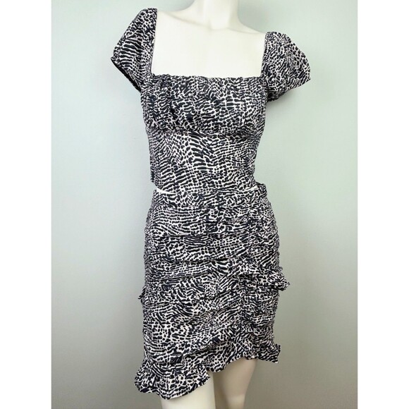 Stradivarius Two Piece Skirt & Top Set Black & White Zebra Print Ruched Dress S - Picture 1 of 12